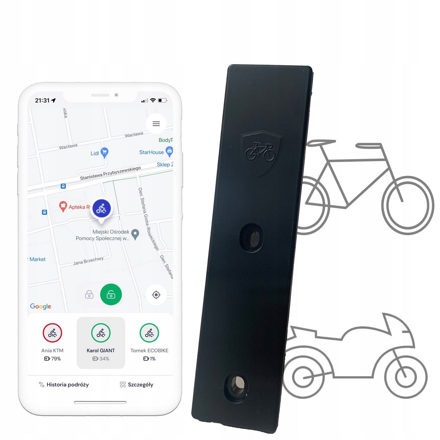 Lokalizator GPS do roweru Shield.Bike pod uchwyt na bidon. ShieldBike ALARM