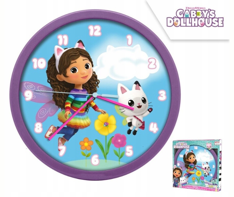 Zegar ścienny KOCI DOMEK GABI śr. 24cm dla dzieci Bohater / Bajka Koci Domek Gabi