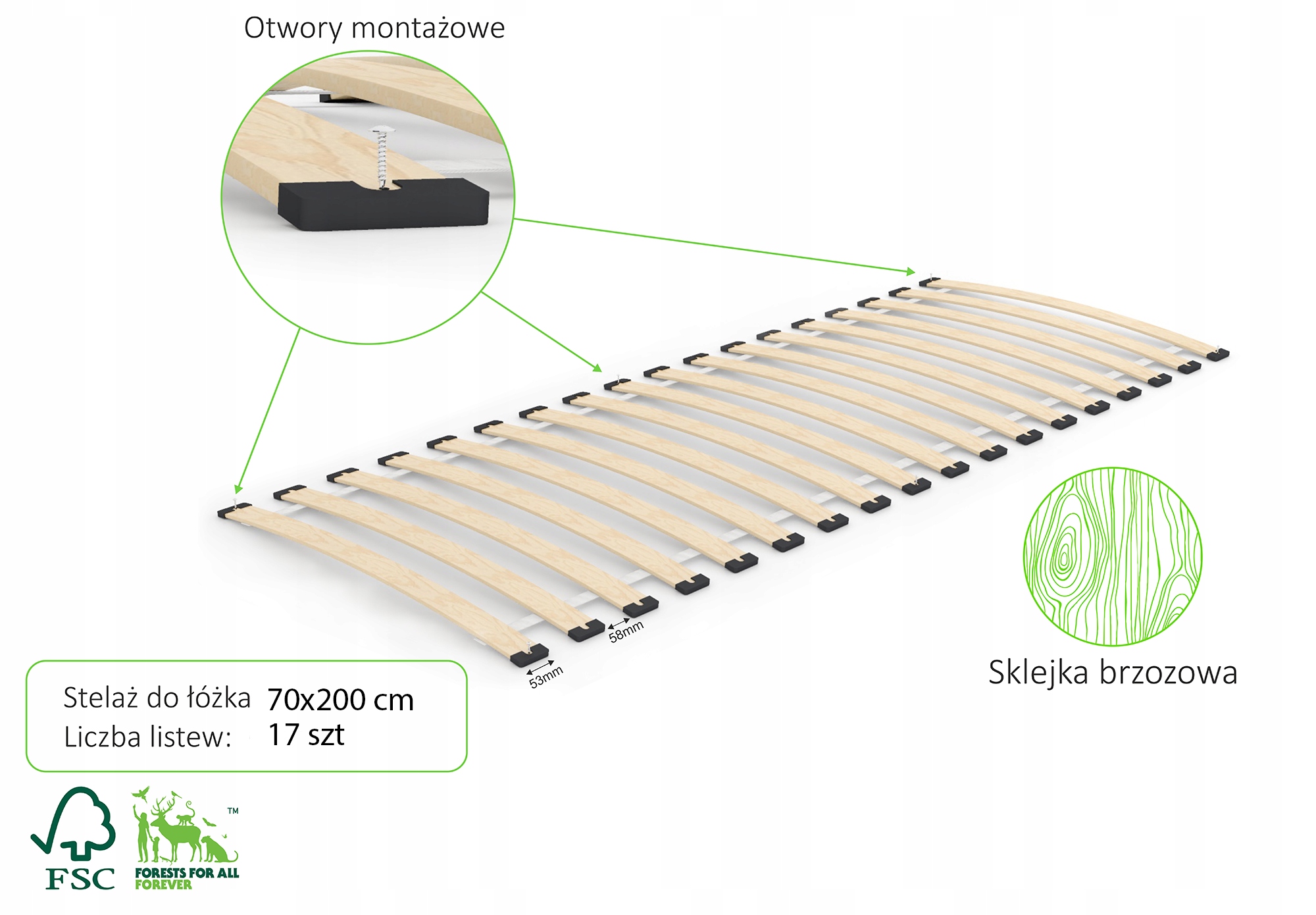 Stelaż łóżka z listew sprężynujących flex 70x200