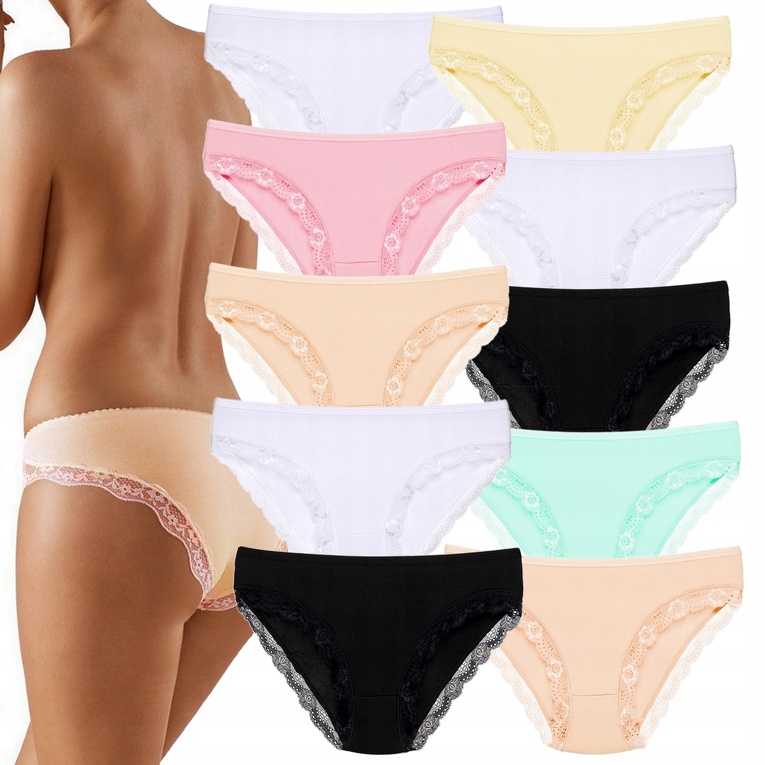 

10x Majtki Figi Damskie Koronka Bambusowe 805 L XL