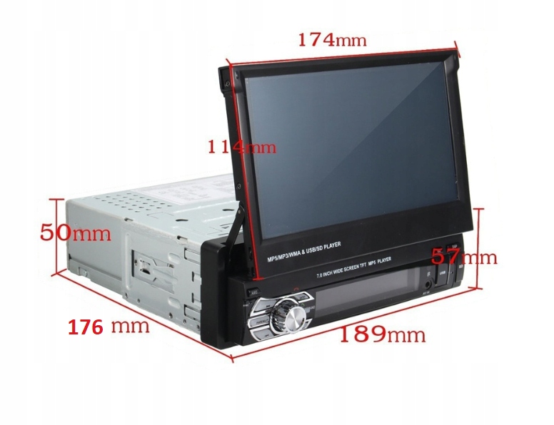 Radio Samochodowe 1DIN 7"Bluetooth USB AndroidAuto Carplay Wys Ekran kamera Model 7230Ka