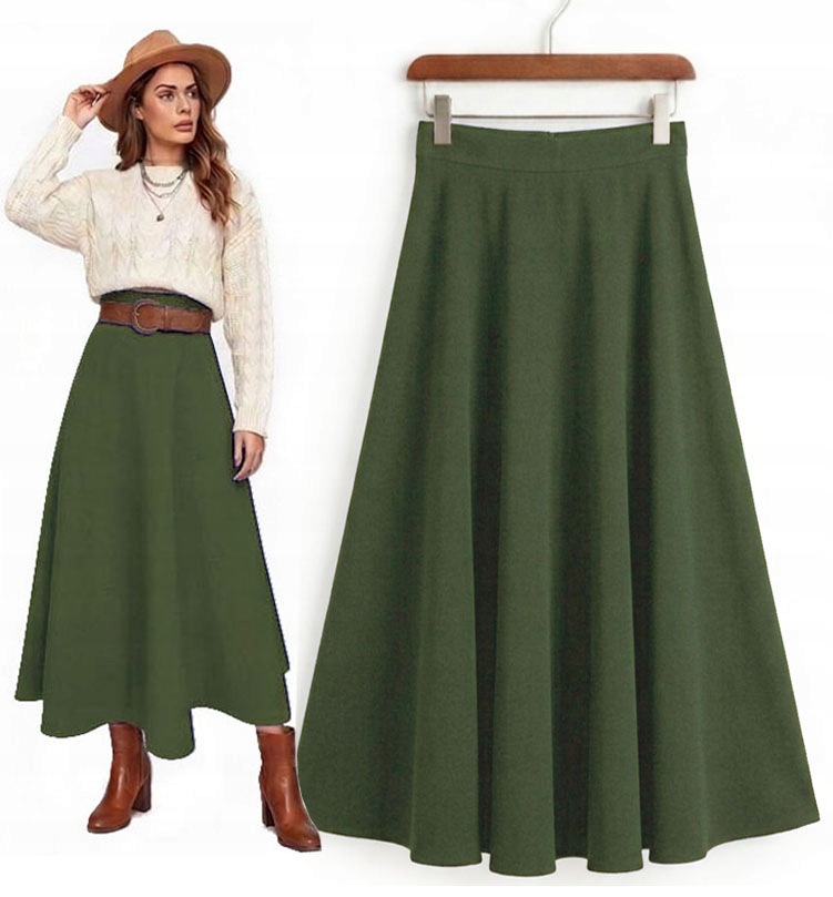 Sukně rozevřená do poloviny lýtka Khaki Galová dlouhá Maxi L 40