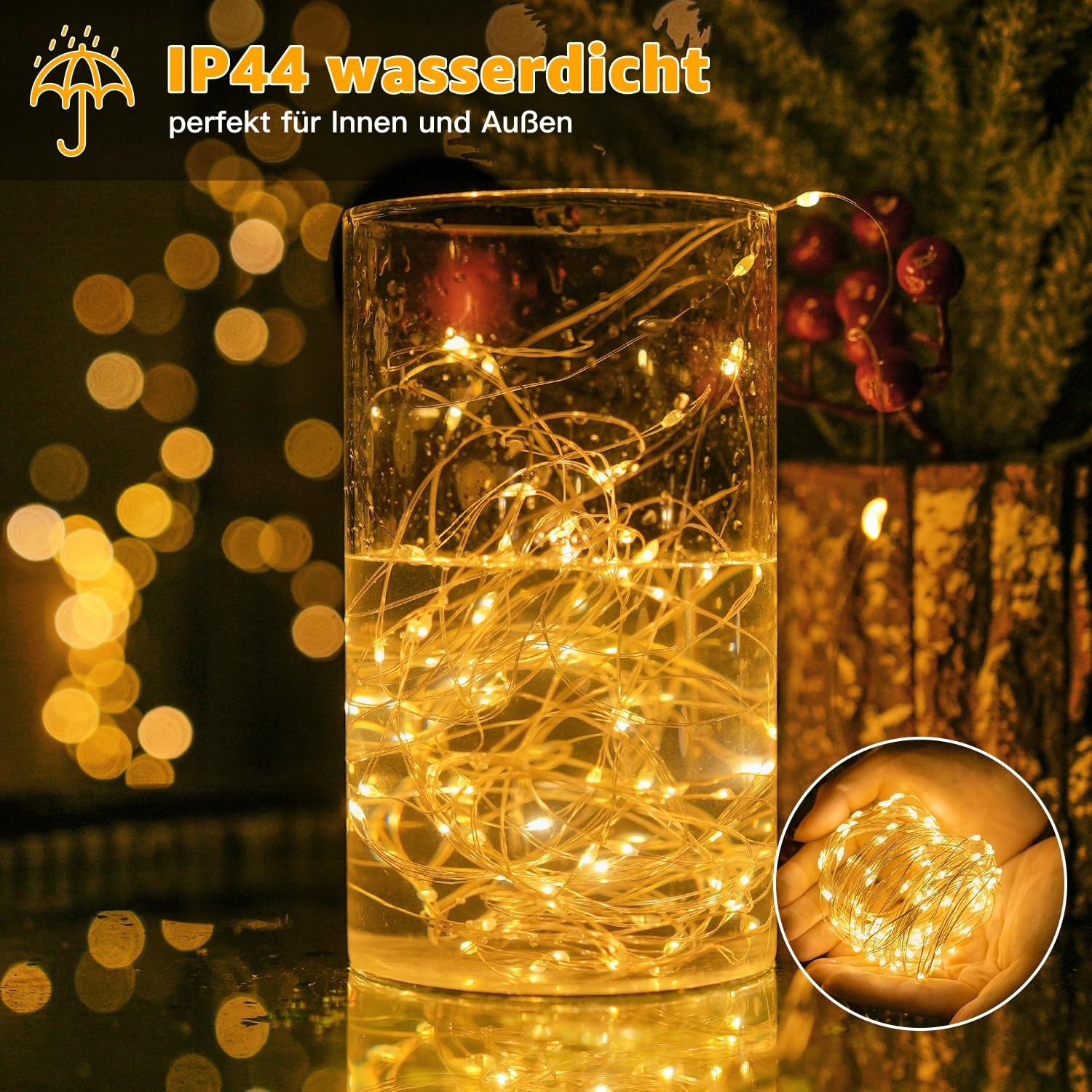 OLLNY ŚWIĄTECZNE LAMPKI NA DRUCIKU ŁAŃCUCH ŚWIETLNY 10M 100 LED — miniatura 6