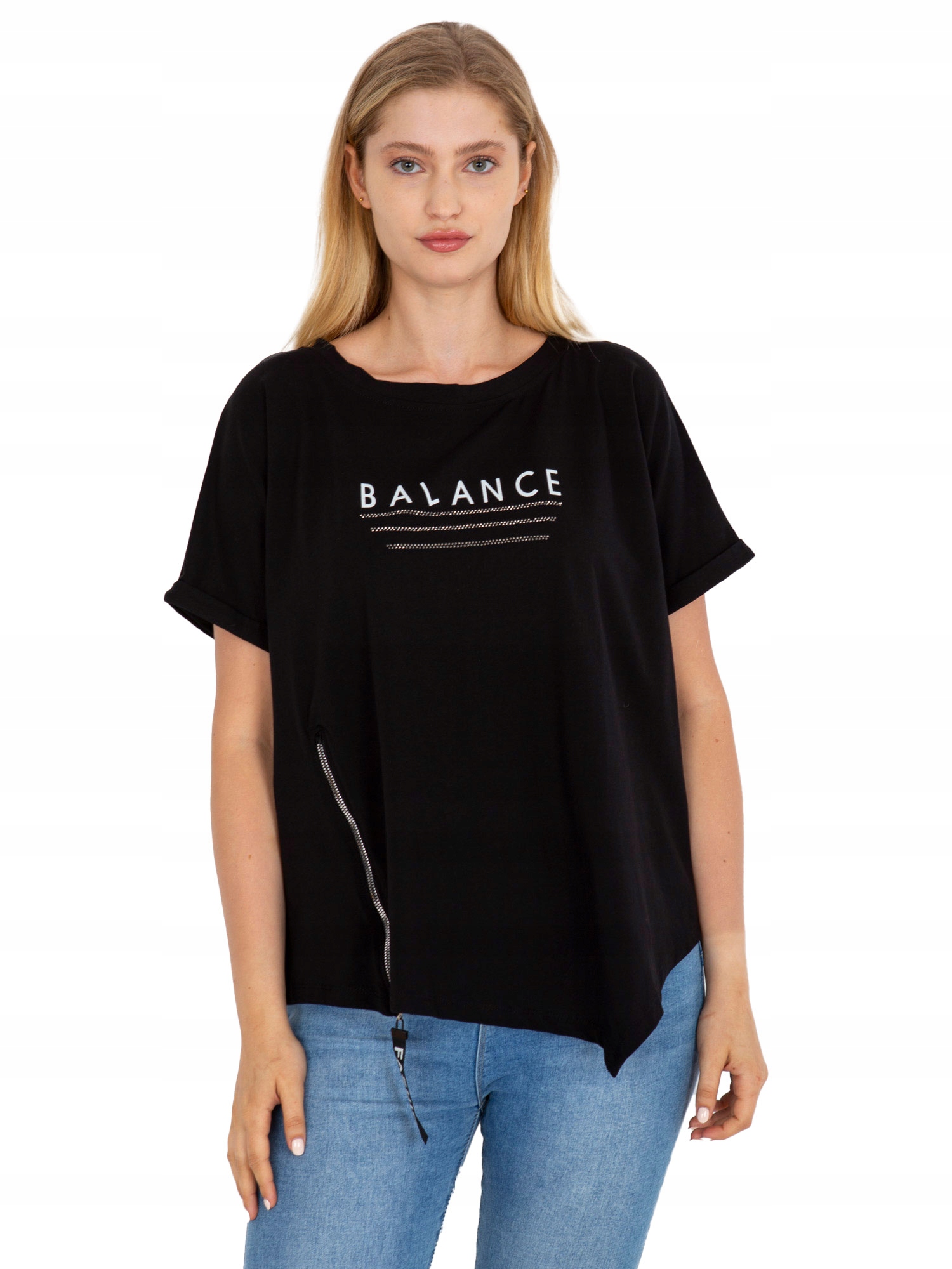 

Stylowy T-shirt damski plus size z zamkiem