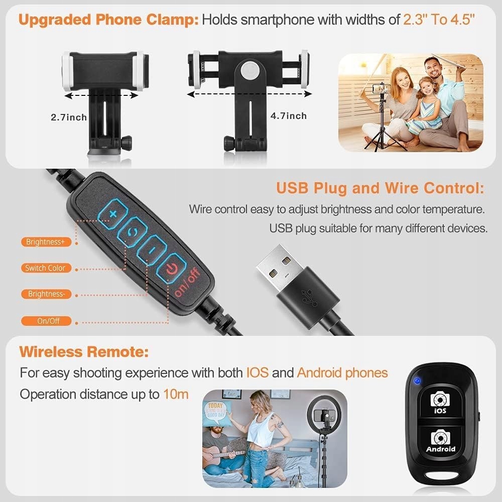 UBEESIZE 12" Ring Light & 62" Stand for Streaming, Makeup, YouTube — miniatura 6