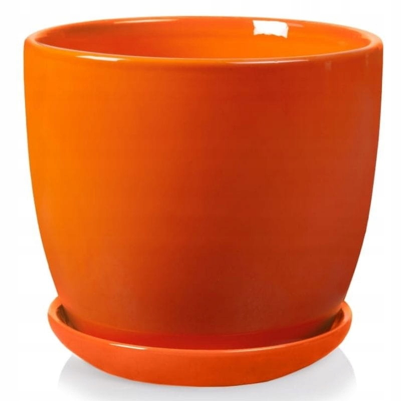 

Pomarańczowa doniczka ceramiczna z podstawką 20 cm