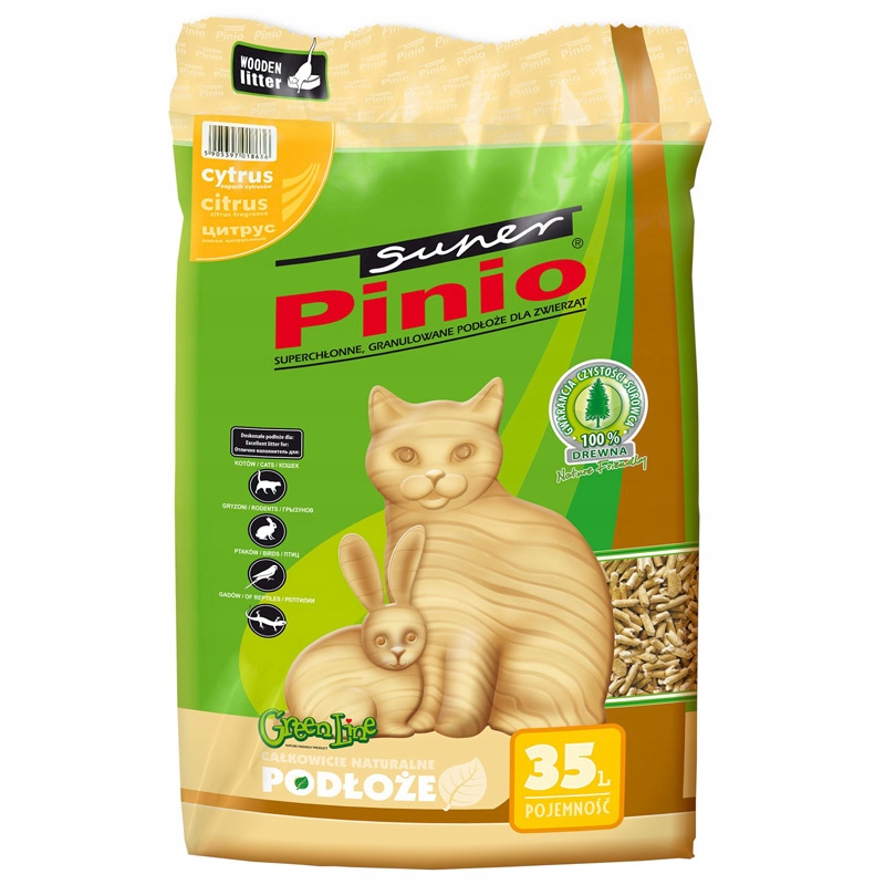 Pinio żwirek pellet podłoże dla kotów, gryzoni i królików Cytrus 35l