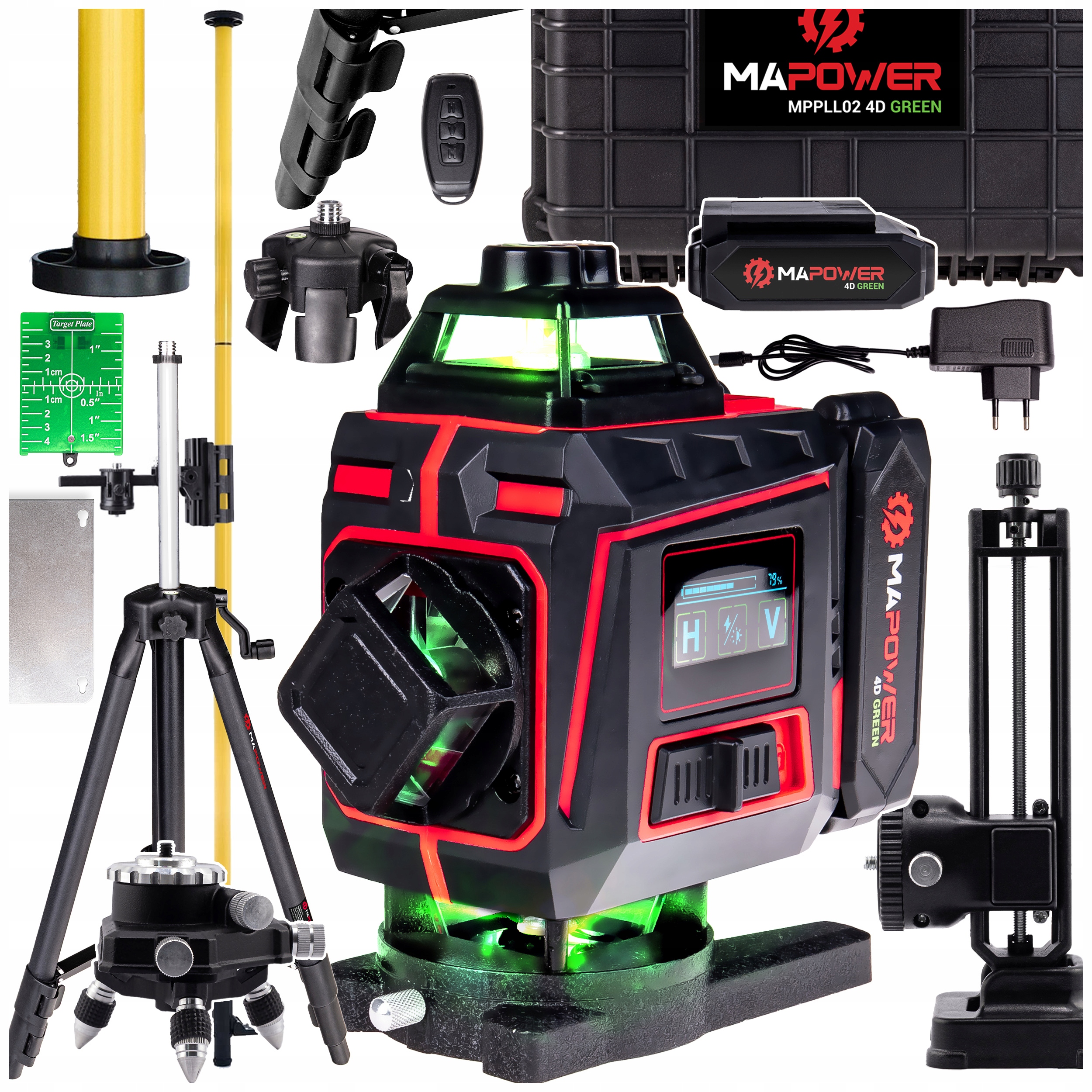 Křížový Laser Laserová Vodováha 360 Rovinná Zelená Tyč Stativ