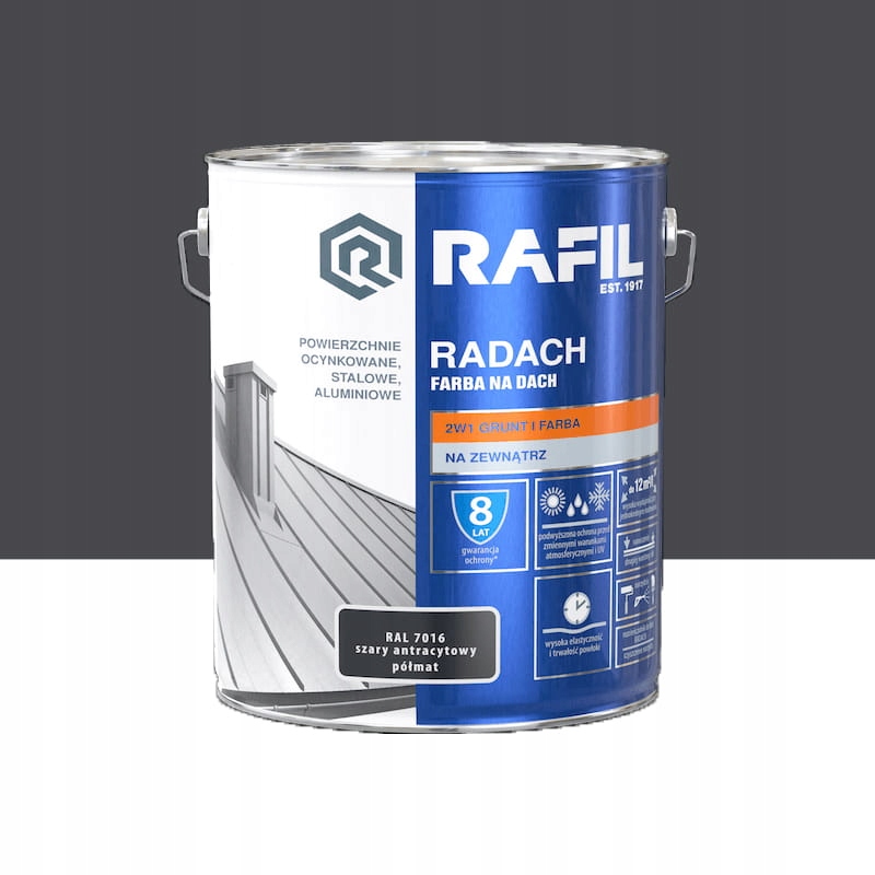 Rafil Radach farba na dach 2w1 szary antracytowy półmat RAL7016 10L