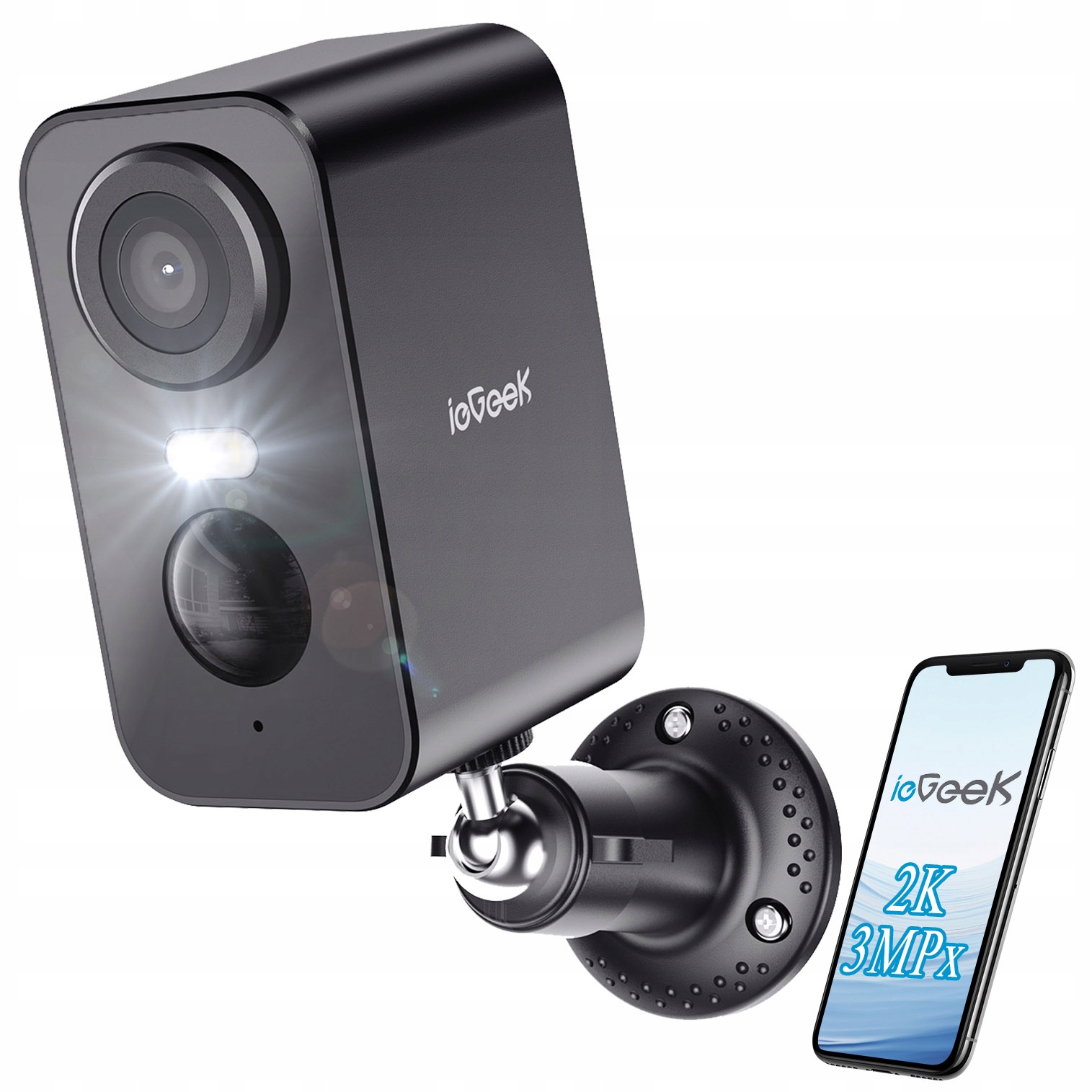 Kamera Bezprzewodowa Wifi 2K 3MPX Na Baterie Dwukierunkowe Audio Ip Czarne