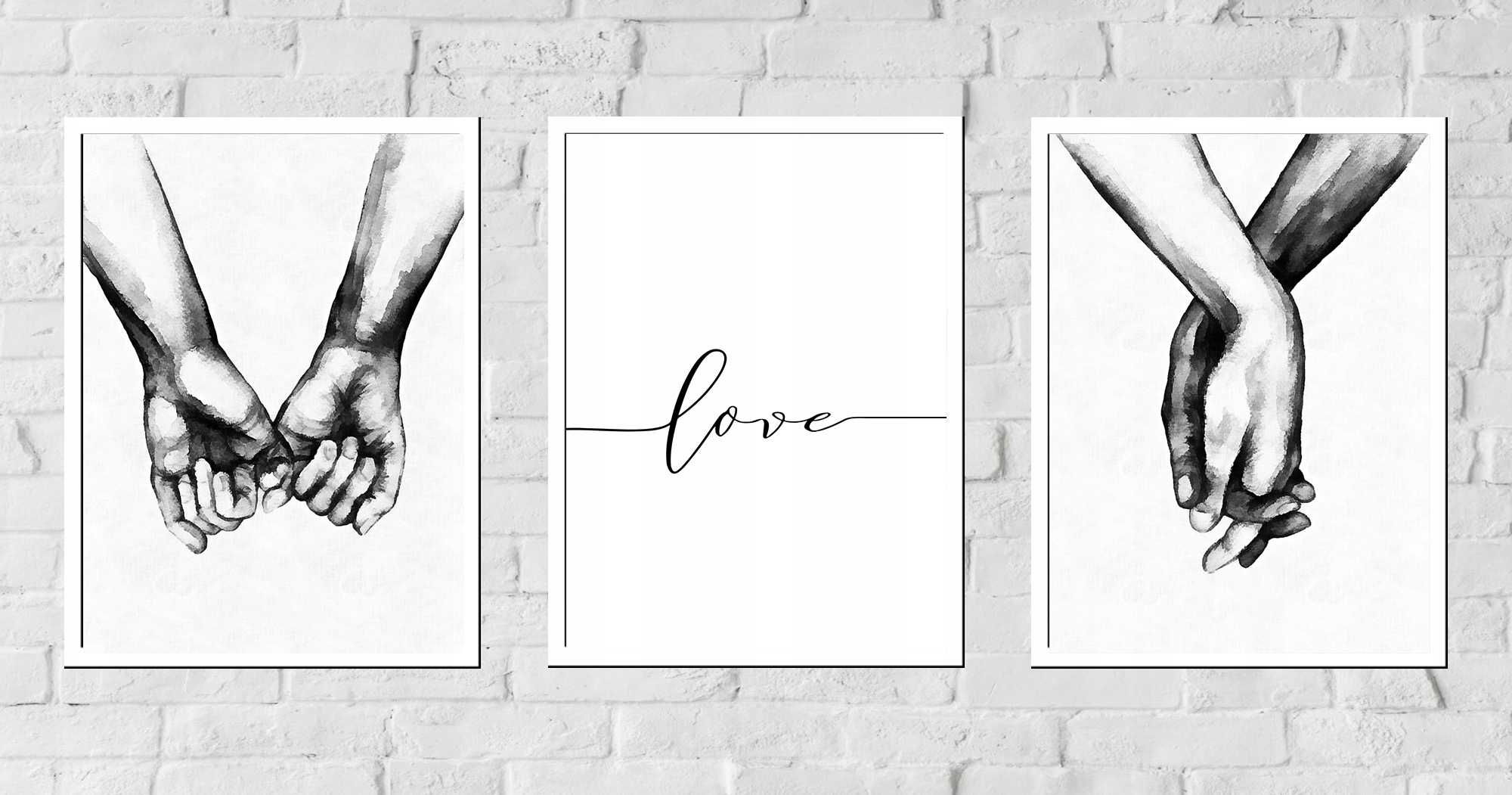30x40 3x OBRAZY W RAMIE PLAKATY RAMKA DŁONIE LOVE Wysokość produktu 40 cm