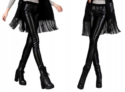 

Skórzane Spodnie Eco Skóra + Bawełna Legginsy 38