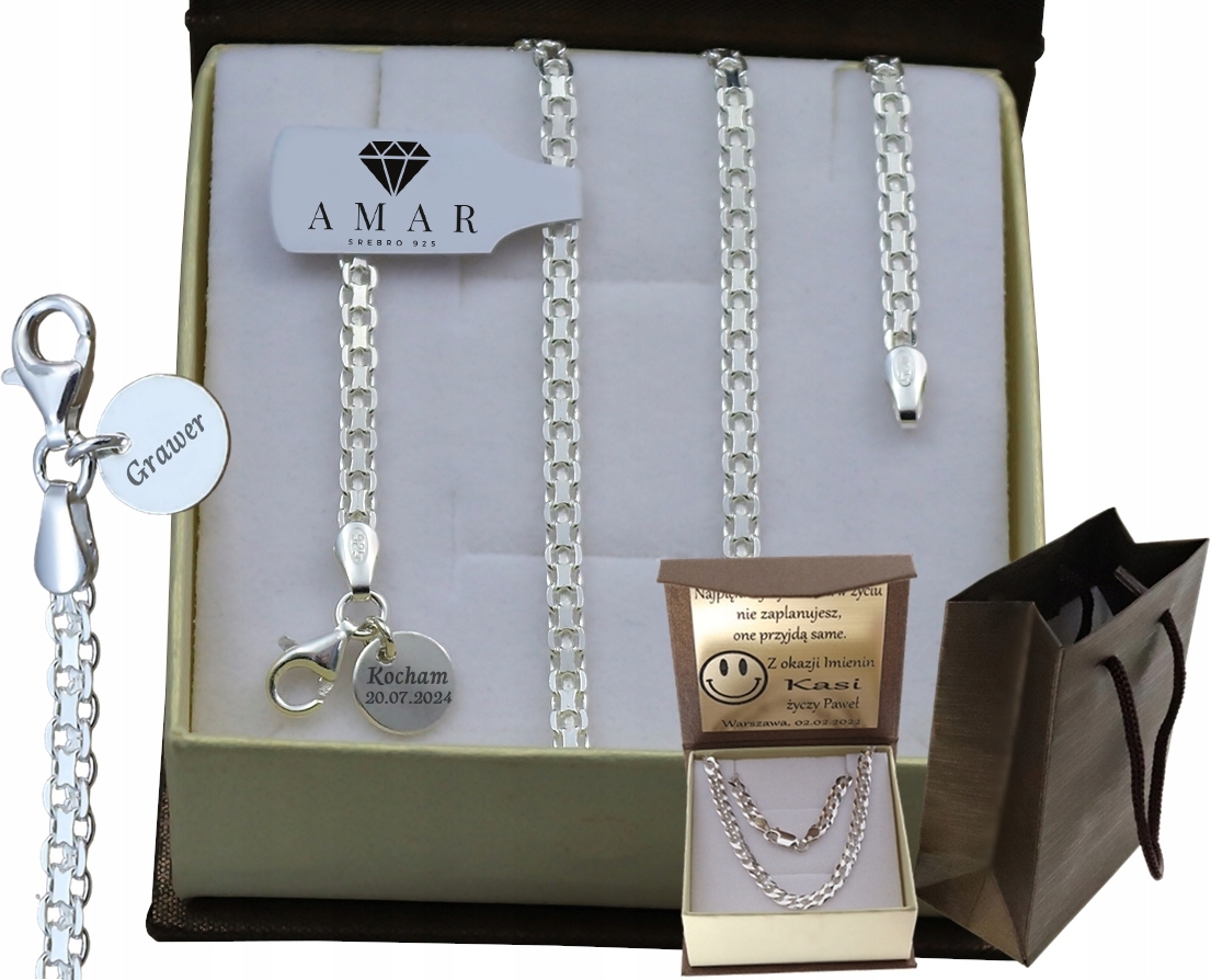 Stříbrný Řetízek Bismark S Přívěskem Ryzost 925 Gravírování Bonus