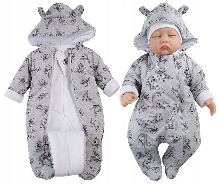 KOMBINEZON PAJAC OCIEPLANY SZARY TRAMPKI 56cm L22H