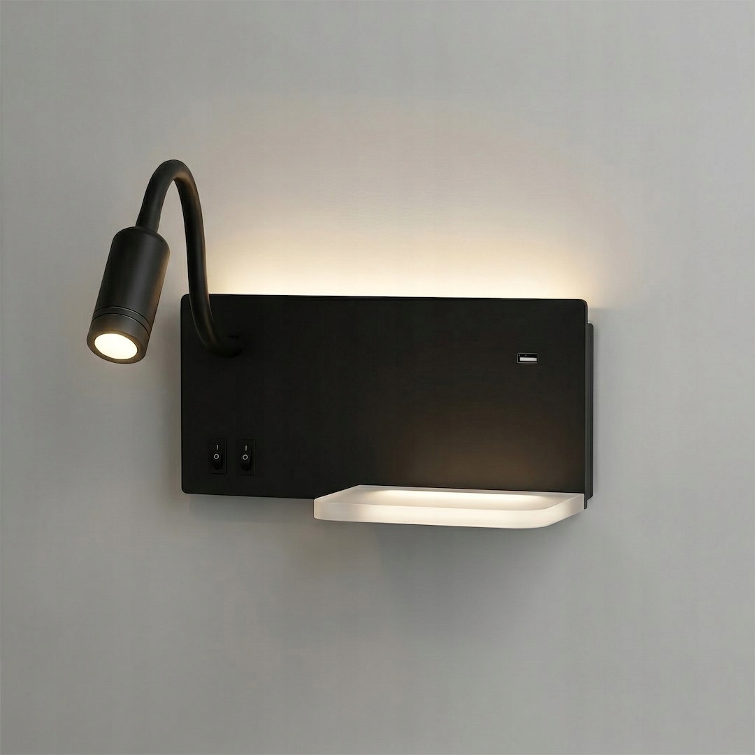 MiLAGRO Nočná lampa s poličkou Shelf Black Led 4W+5W+2W Stropný luster