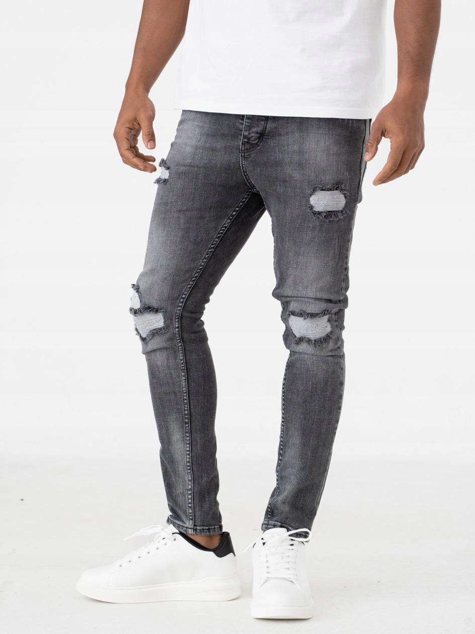 Pánské Džínové Kalhoty S Poškozením Skinny Fit Tmavě šedé i8 Denim 31