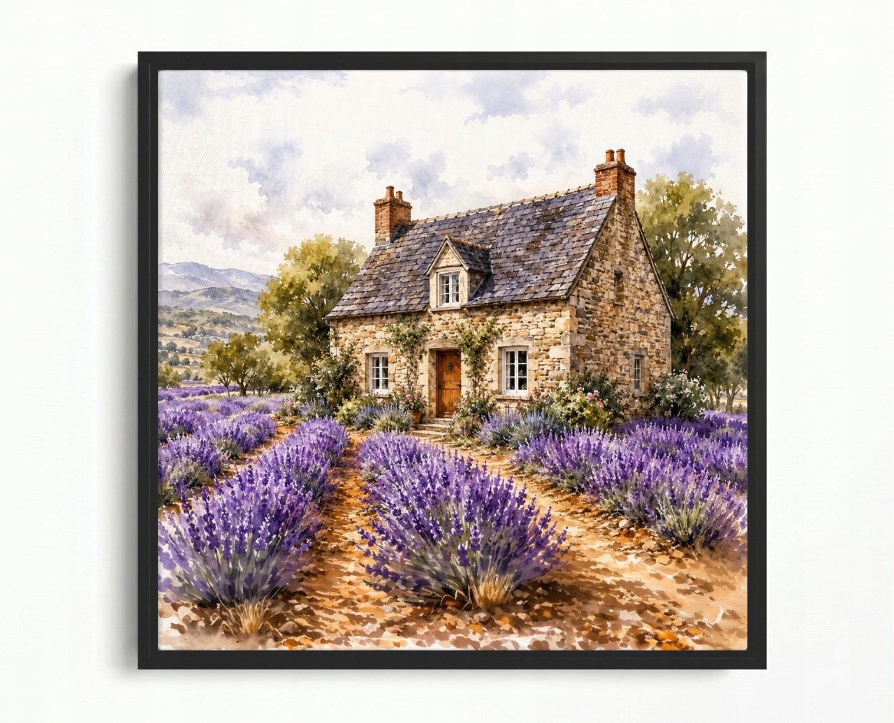 Obraz Rám Americký Box Krajina Provence Venkov Dům Zahrada Levandule 50x50