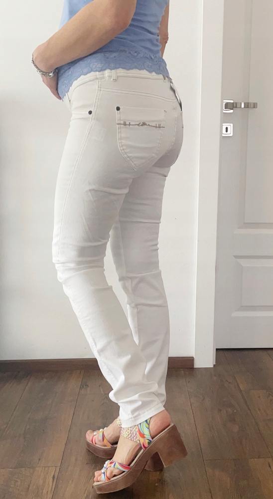 Těhotenské kalhoty pod břicho zúžené S/28 bílé