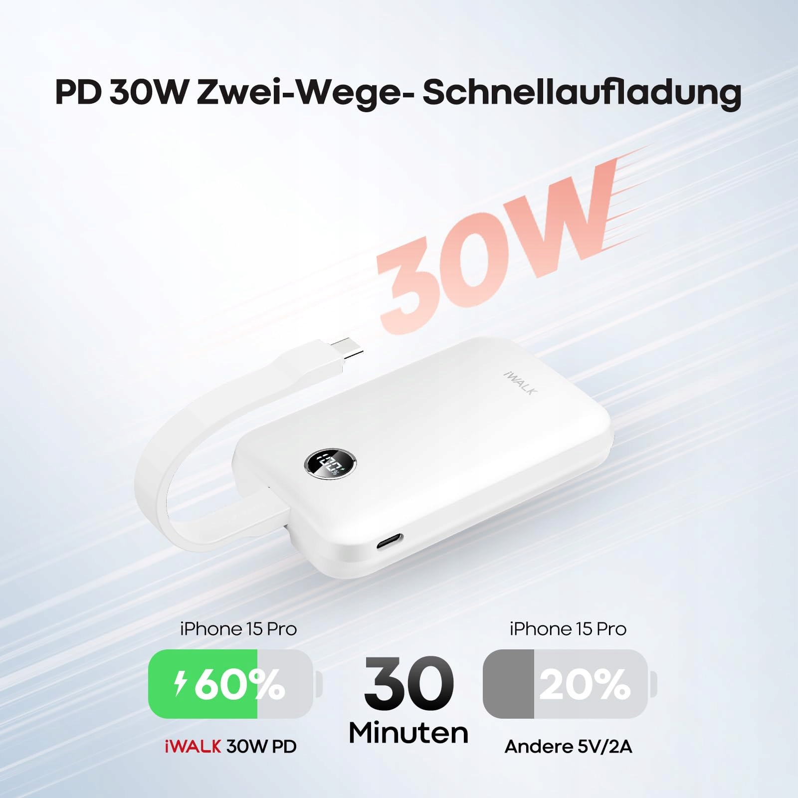iWALK MagSafe Powerbank 10000mAh 15W 30W Fast Charge USB-C LED — miniatura 3