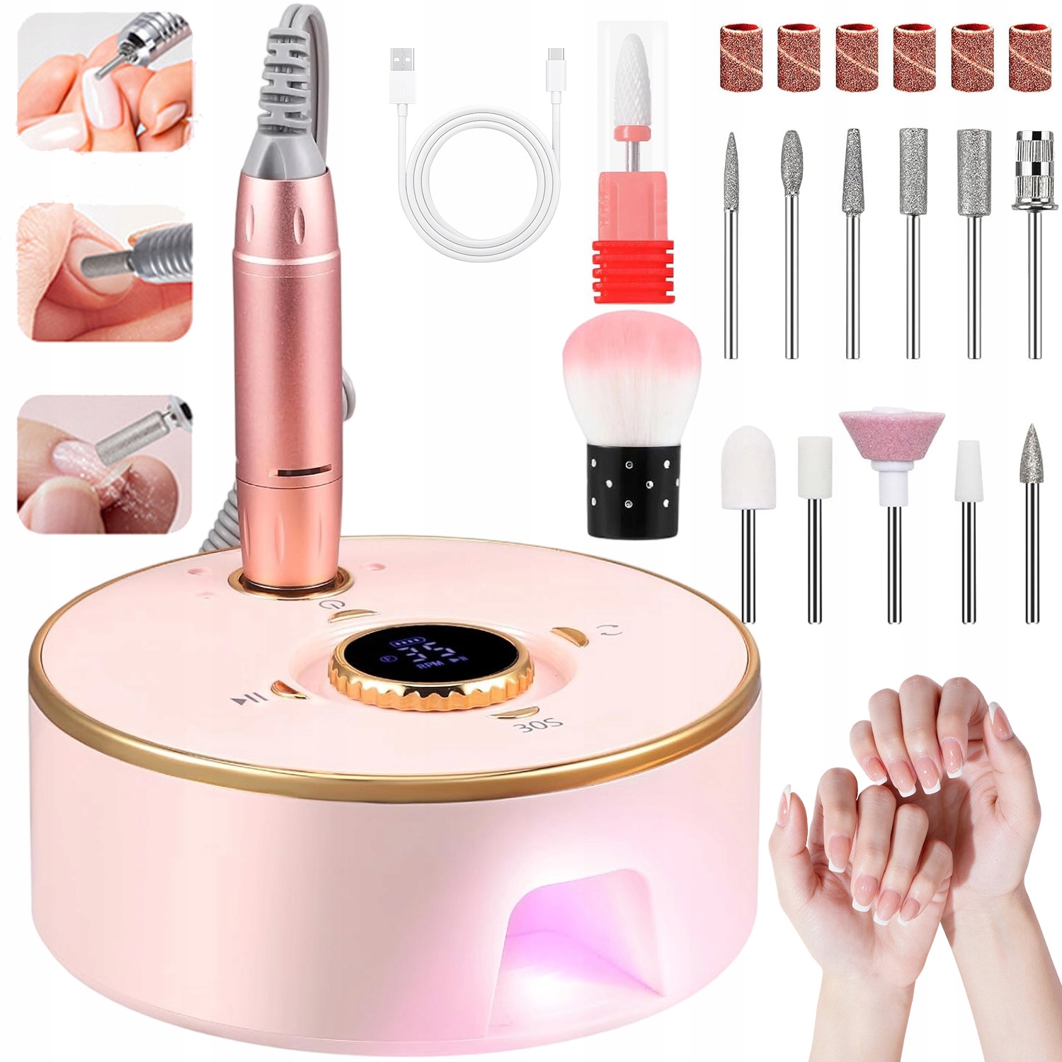 Bruska Na Nehty 35000 Ot./min Led S Nízkou Hladinou Hluku Růžová