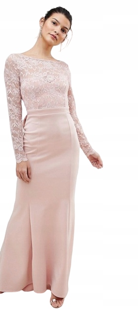 

241C* Goddiva Sukienka Maxi Beż Z Kokardą 42XL