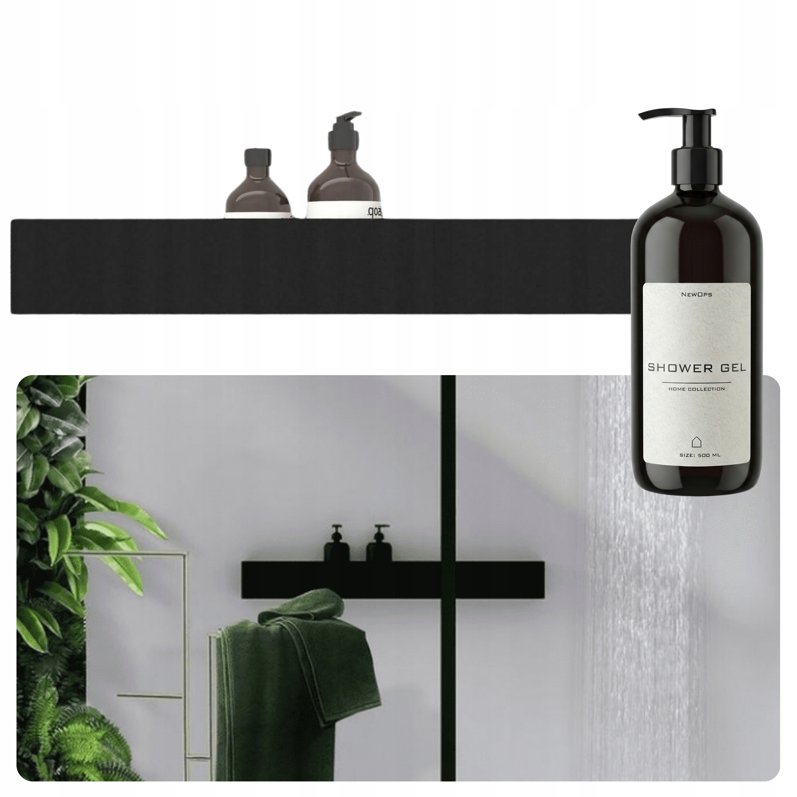 Polica Do Kúpeľne Kovová Dlhá Veľká Čierna 1 m 100 cm Darček