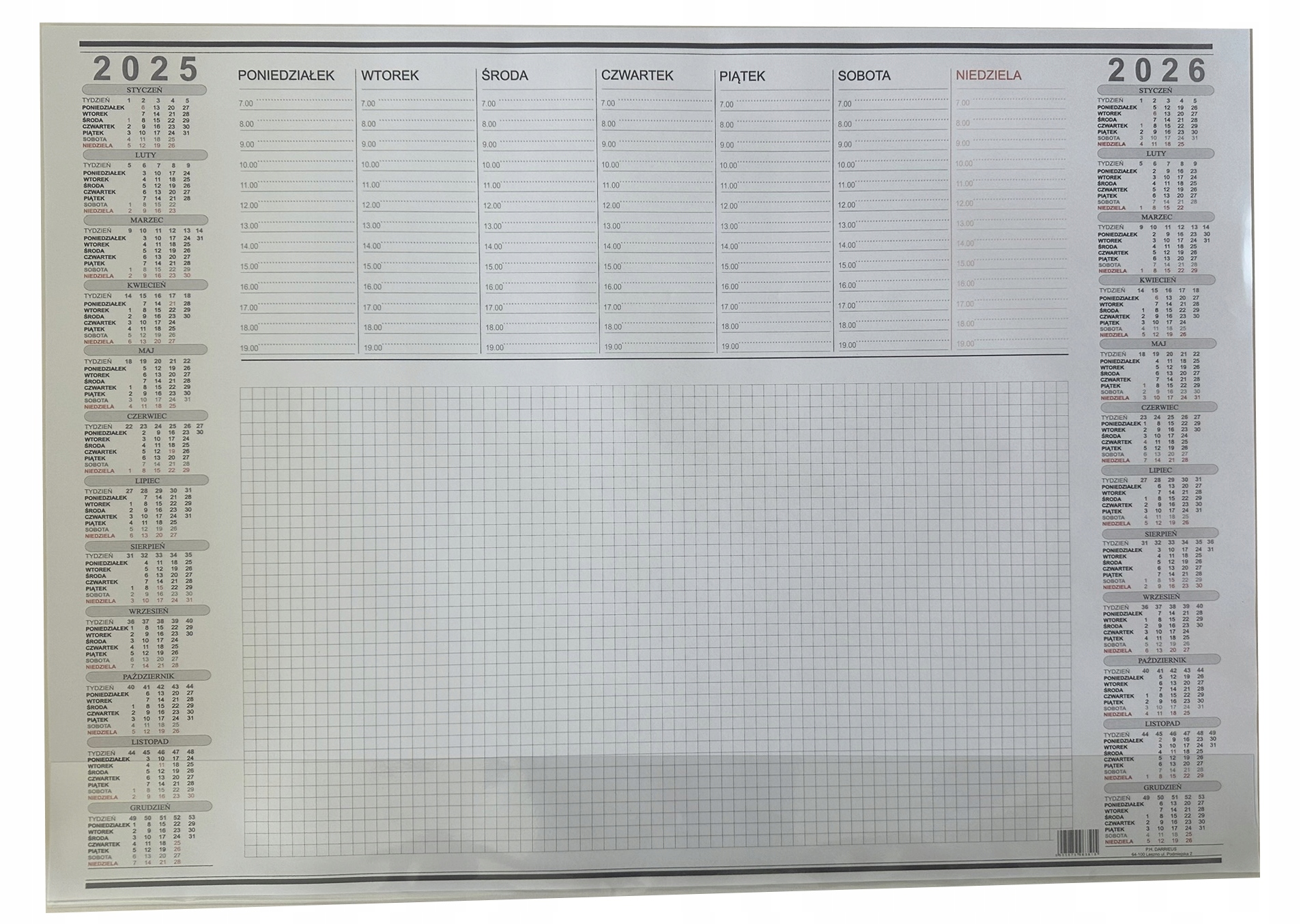 KALENDARZ 2025 BIUWAR NA BIURKO PLANER PODKŁAD 59x42 CM DARRIEUS