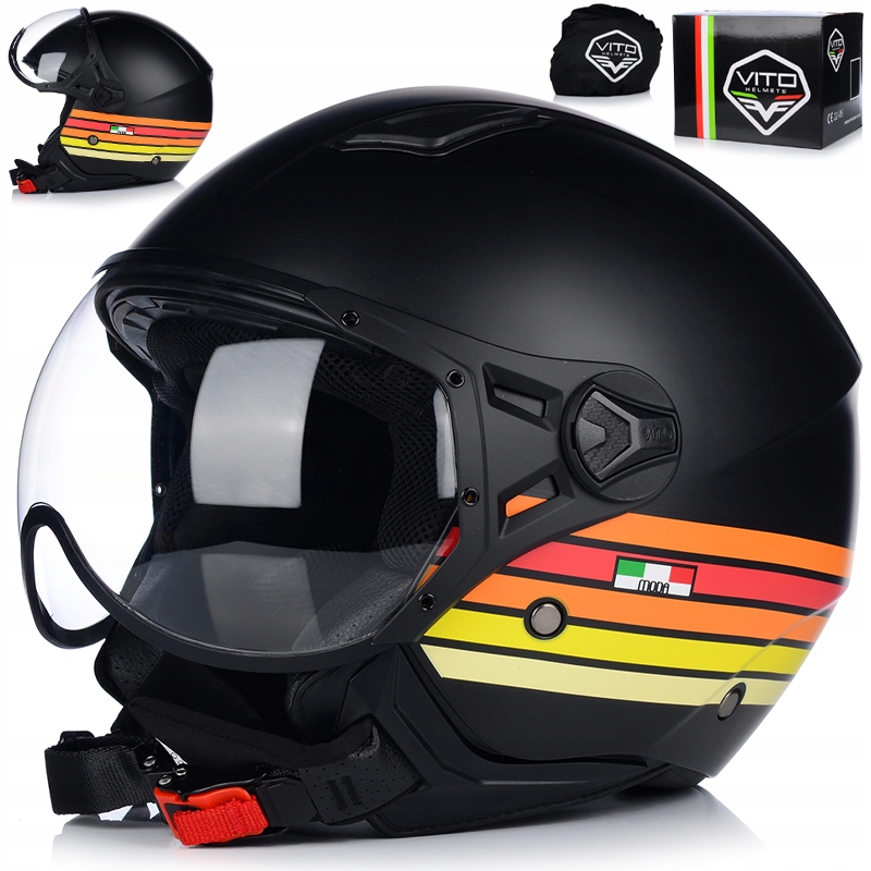Kask Motocyklowy Otwarty Vito Moda Retro Mat Skuter Chopper Ece 22.06