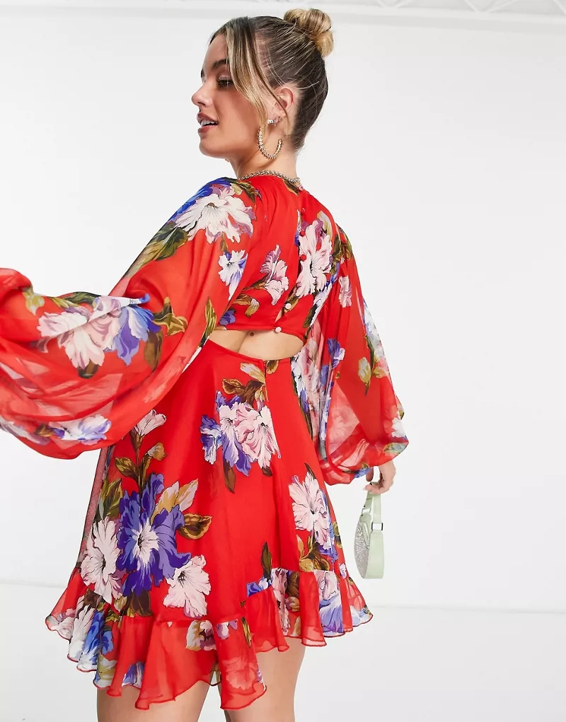 ASO __MI4 SUKIENKA CIĄŻOWA SZYFON KWIATY BUFKI XXL Marka ASO