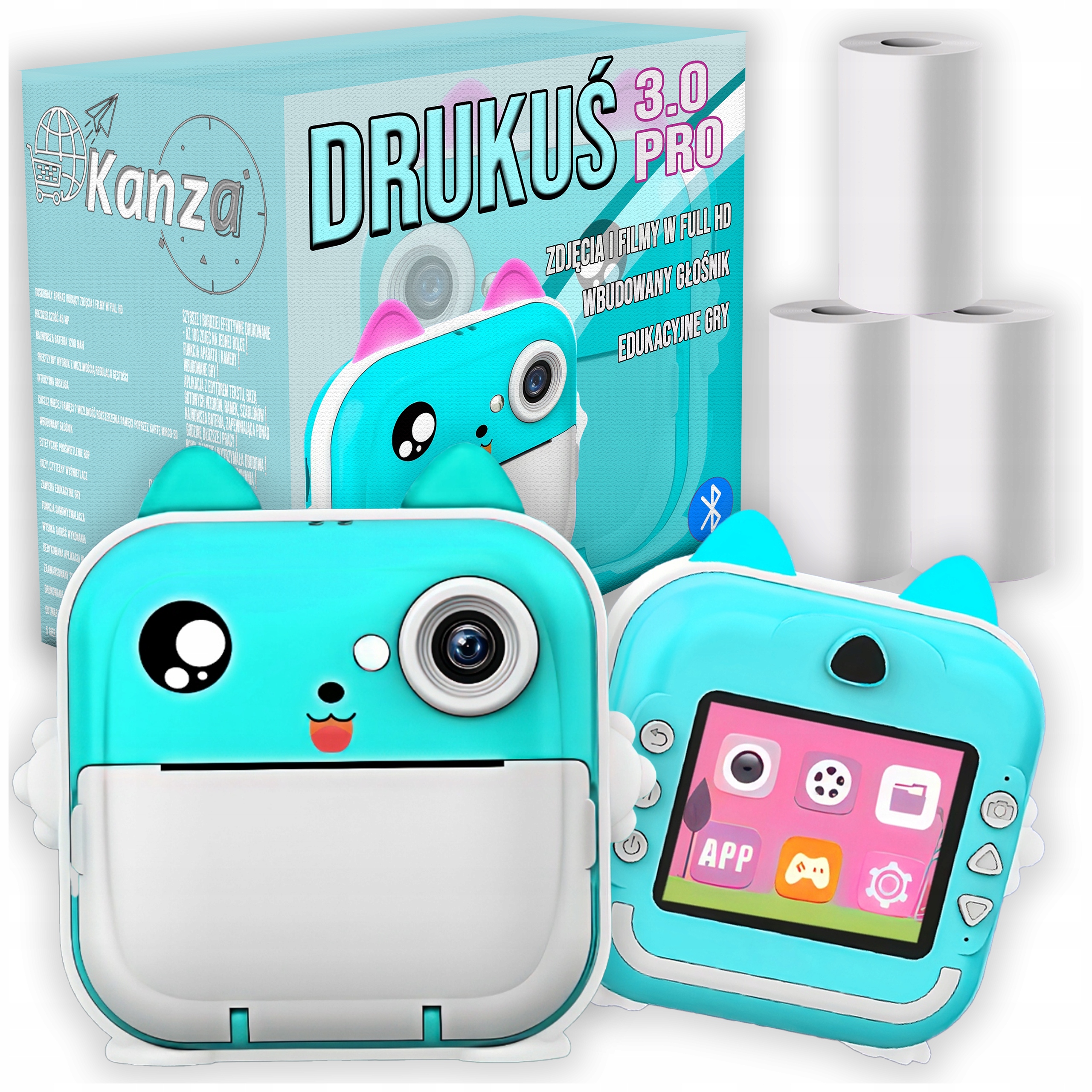 Mini Drukarka Termiczna Aparat Natychmiastowy Drukuś 3.0 Niebieski 3 Rolki
