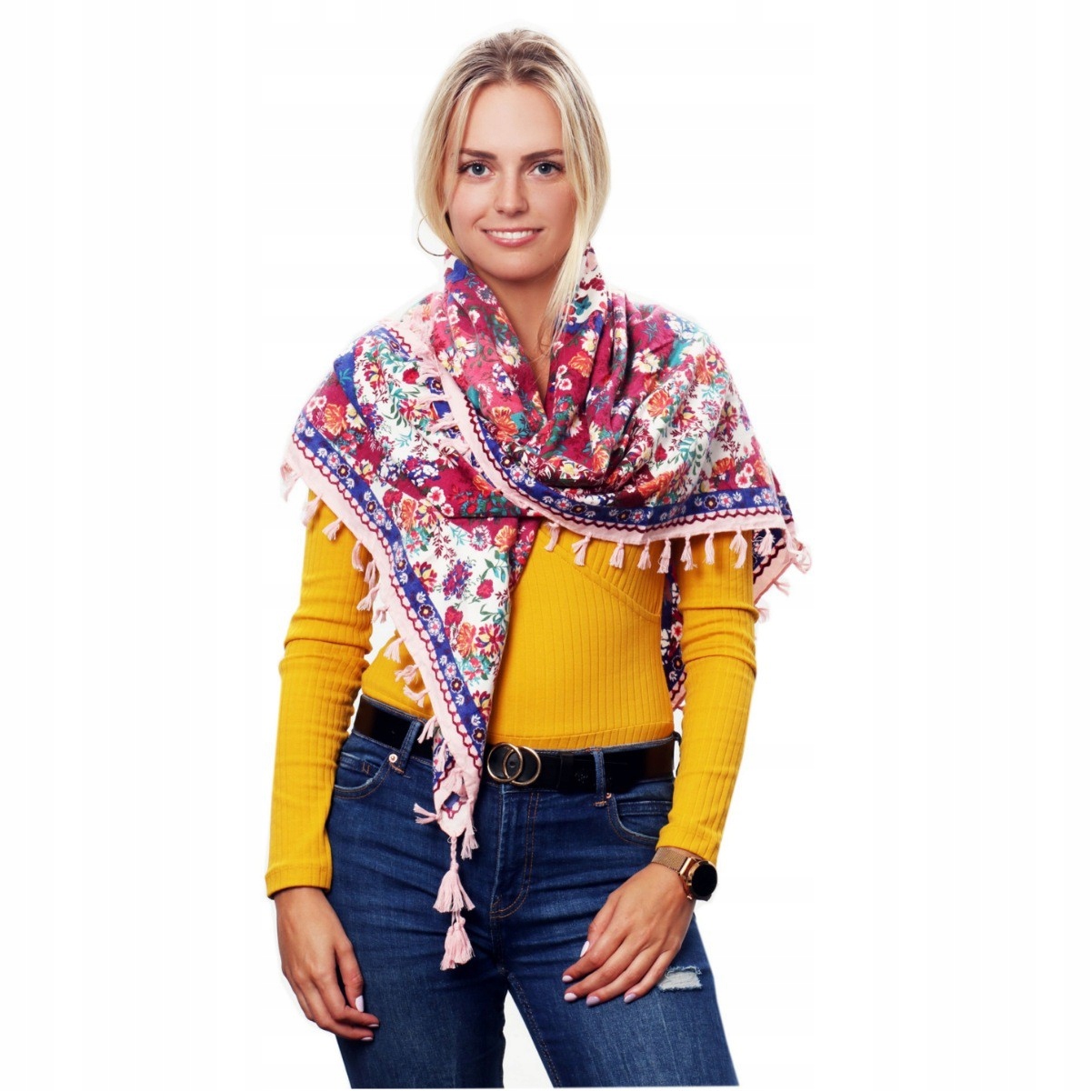 

Chusta damska modna kwiatowa frędzle duża folk