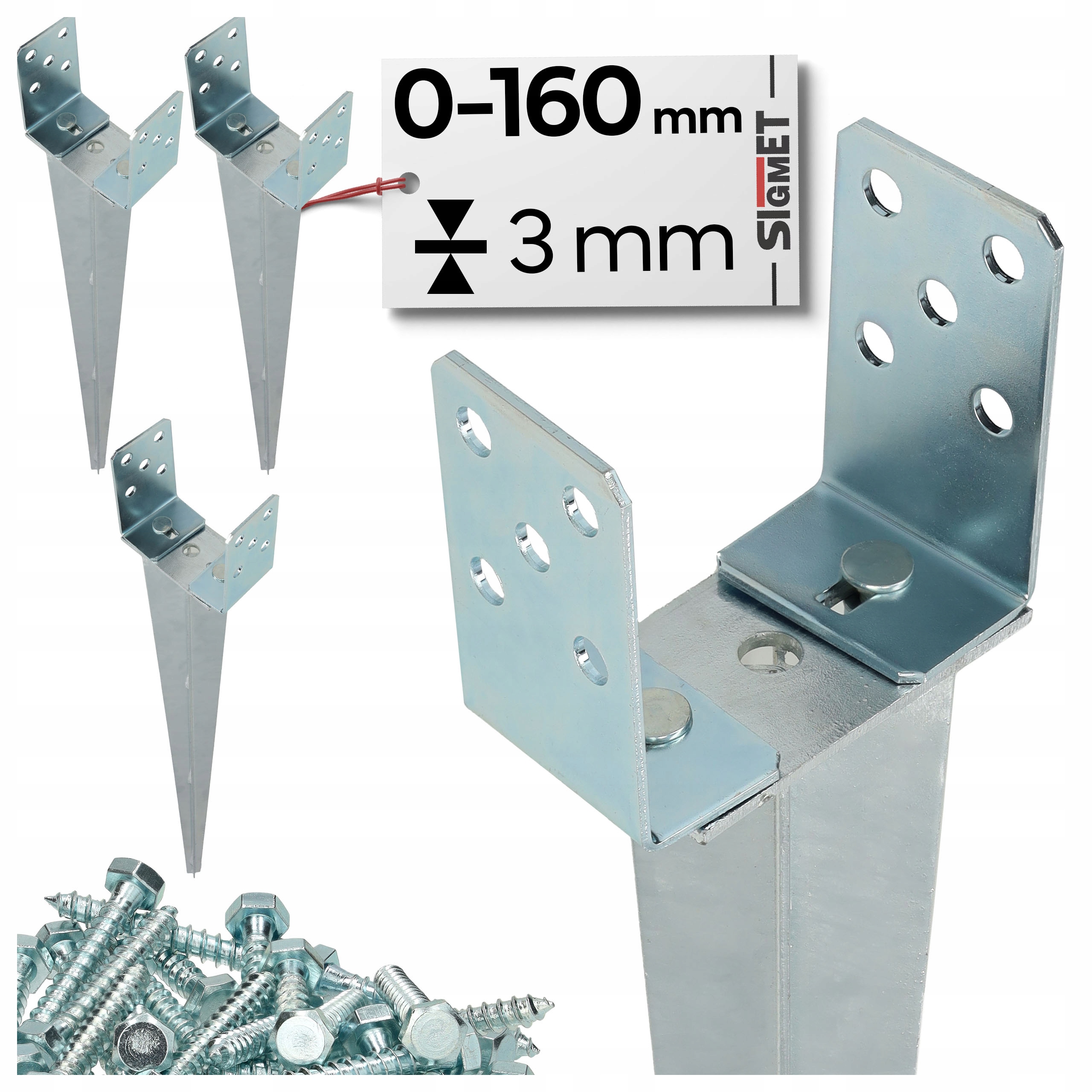 4 x Regulowana podstawa słupa wbijana 0-160 mm kotwa wkręty do montażu