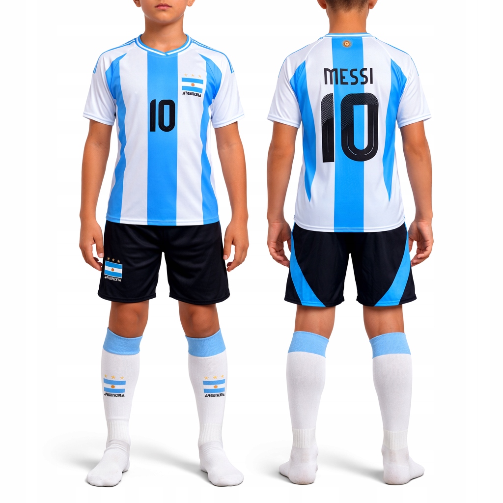 Komplet piłkarski Messi Argentyna szybkoschnący wielokolorowy