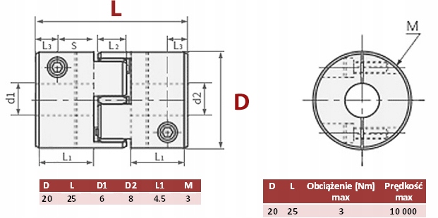 Sprzęgło bezluzowe kłowe 6 x 8 CNC drukarka 3D Model CNC