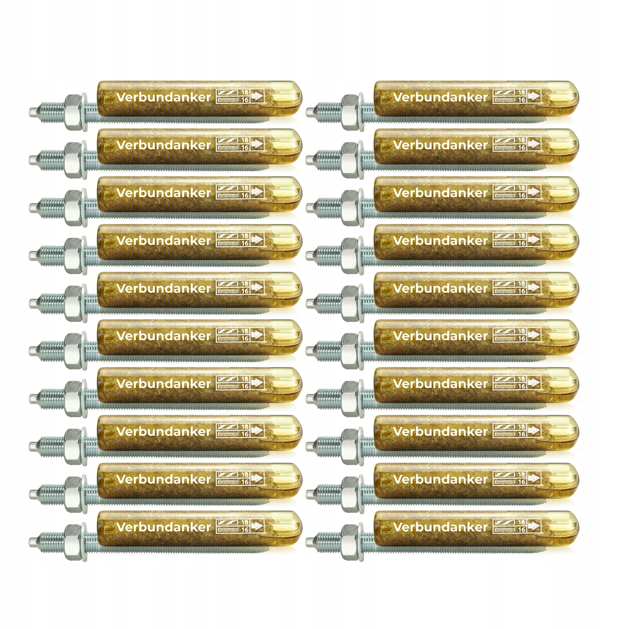 Sada 20 x Chemická kotva M16 Závitová tyč M16x220 mm Špendlík Kapsle