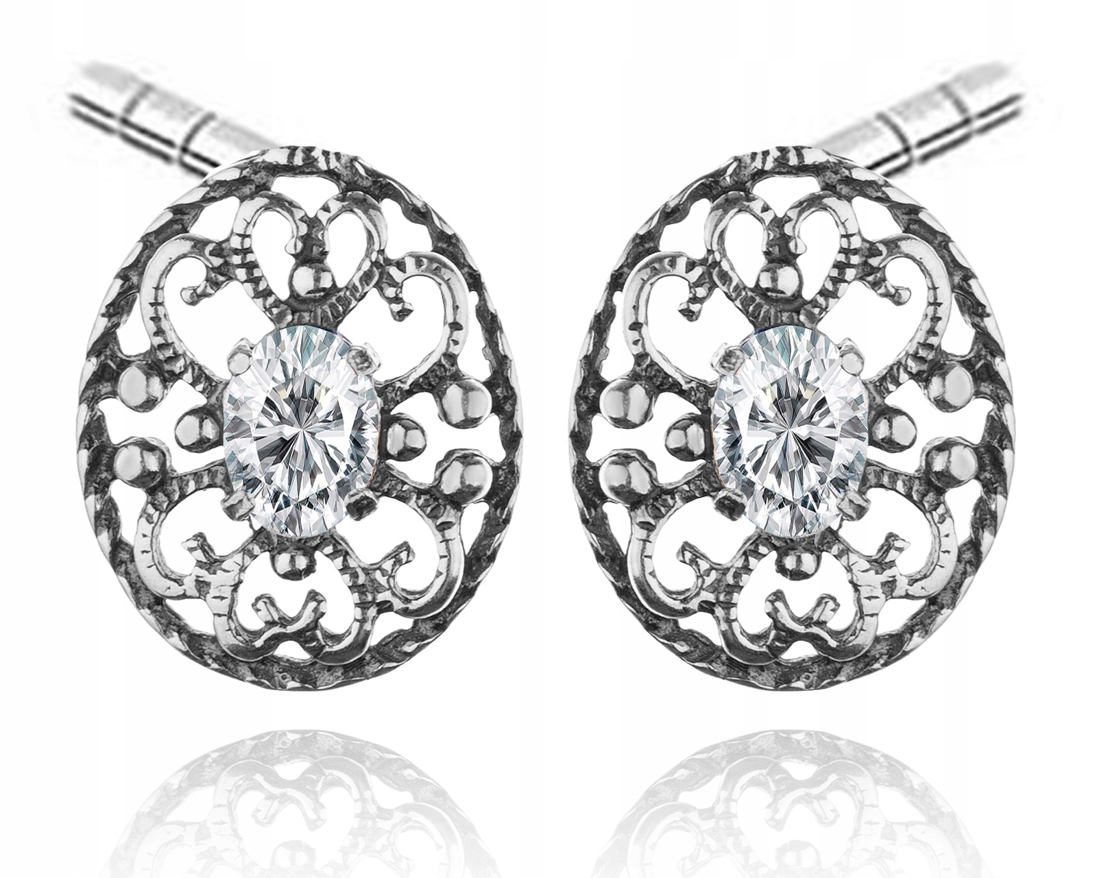 

Srebrne Ażurowe Kolczyki Z Cyrkonią SZTYFTY.Pr.925