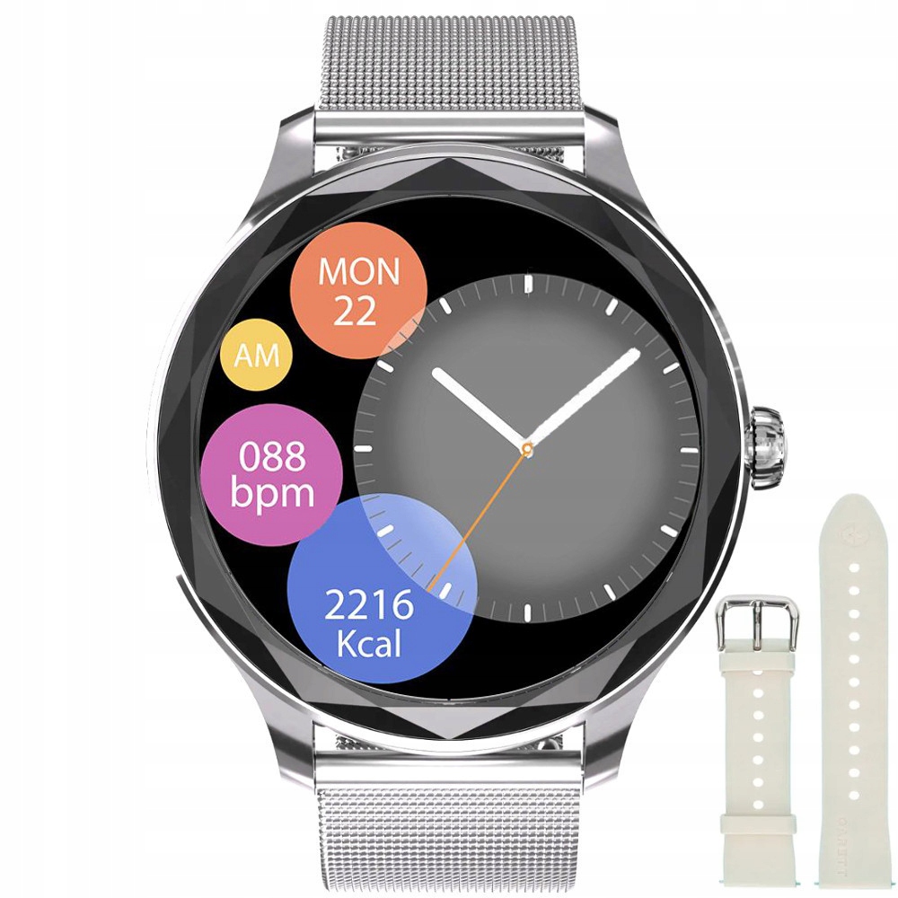 Chytré Hodinky Garett Viva stříbrné ocelové béžový řemínek 5904238486122