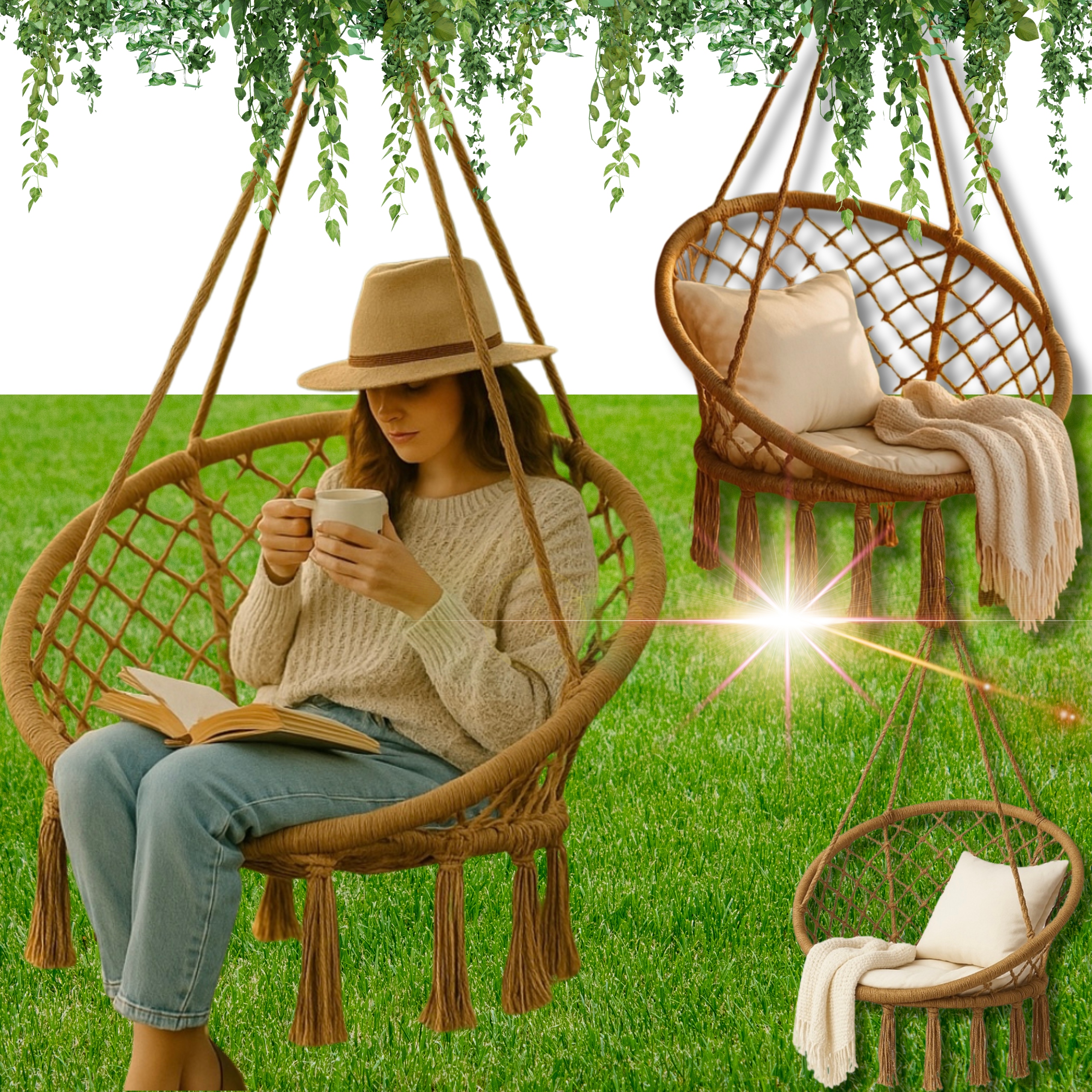 Fotel Wiszący Bocianie Gniazdo Huśtawka Ogrodowa Bujana Boho Kokon Krzesło!