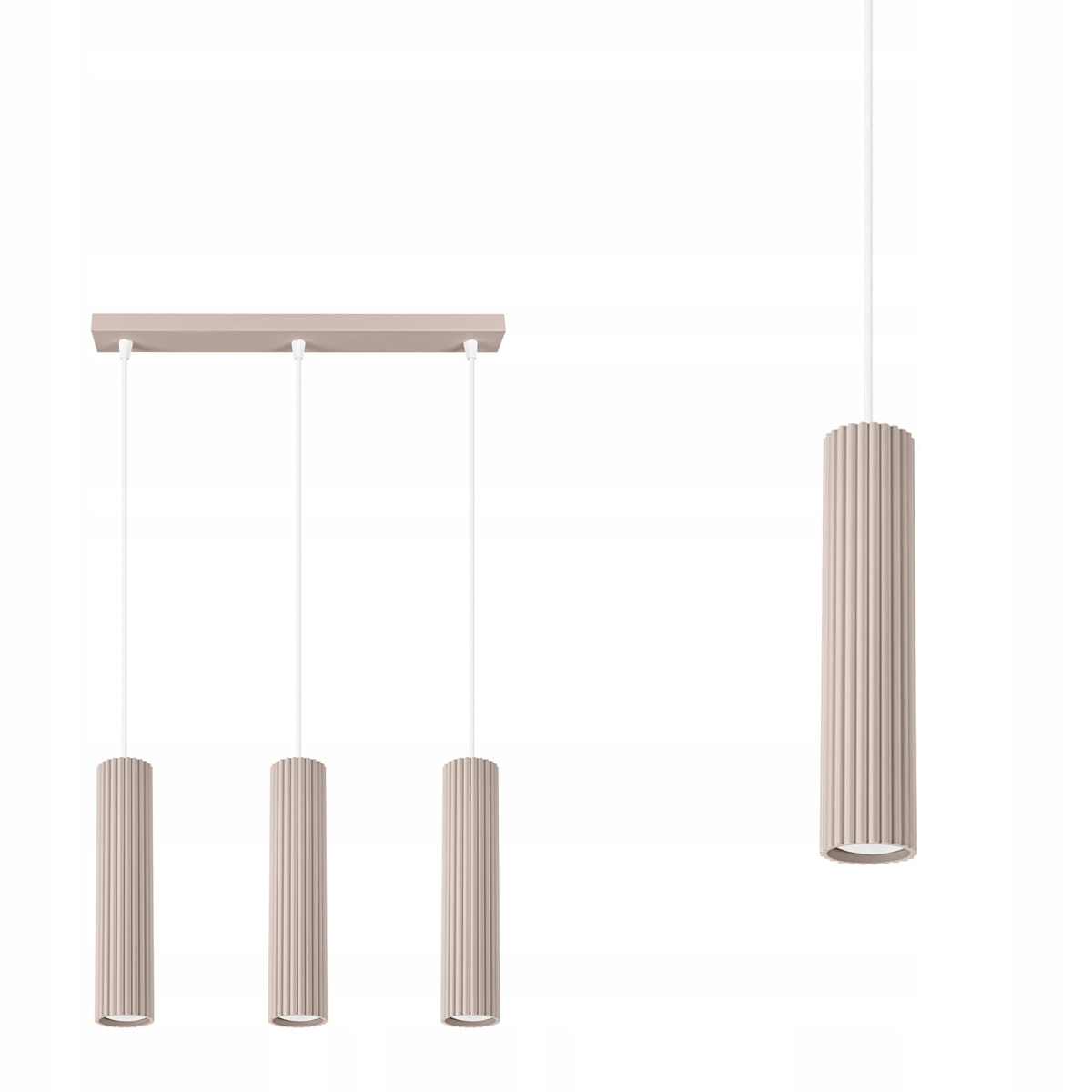 Závěsná lampa Karbon 3L s taupe stínítky, závit GU10 nad ostrovem Sollux