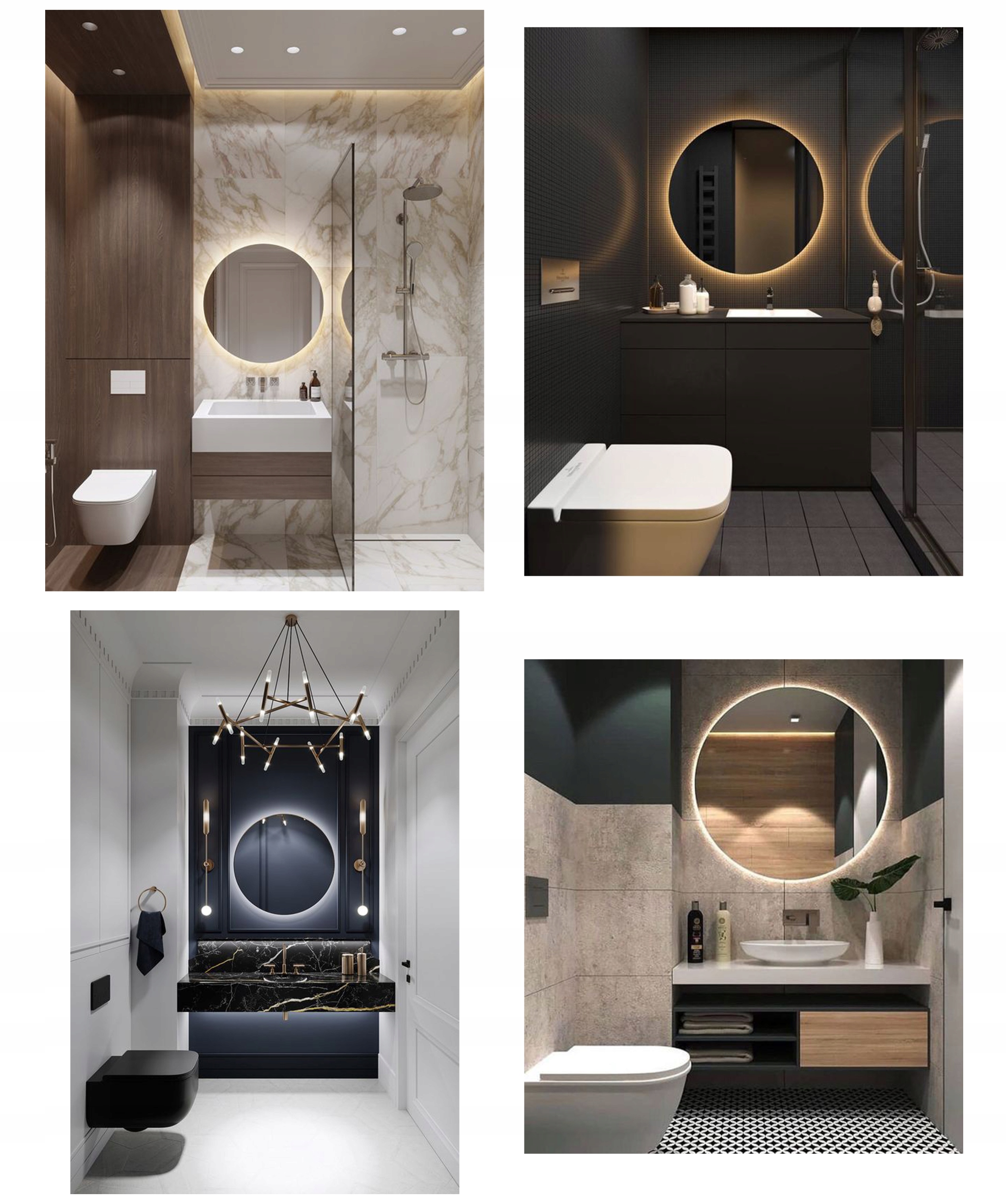 Lustro w Czarnej Ramie Okrągłe LED 80 Podświetlane Rodzaj zwykłe