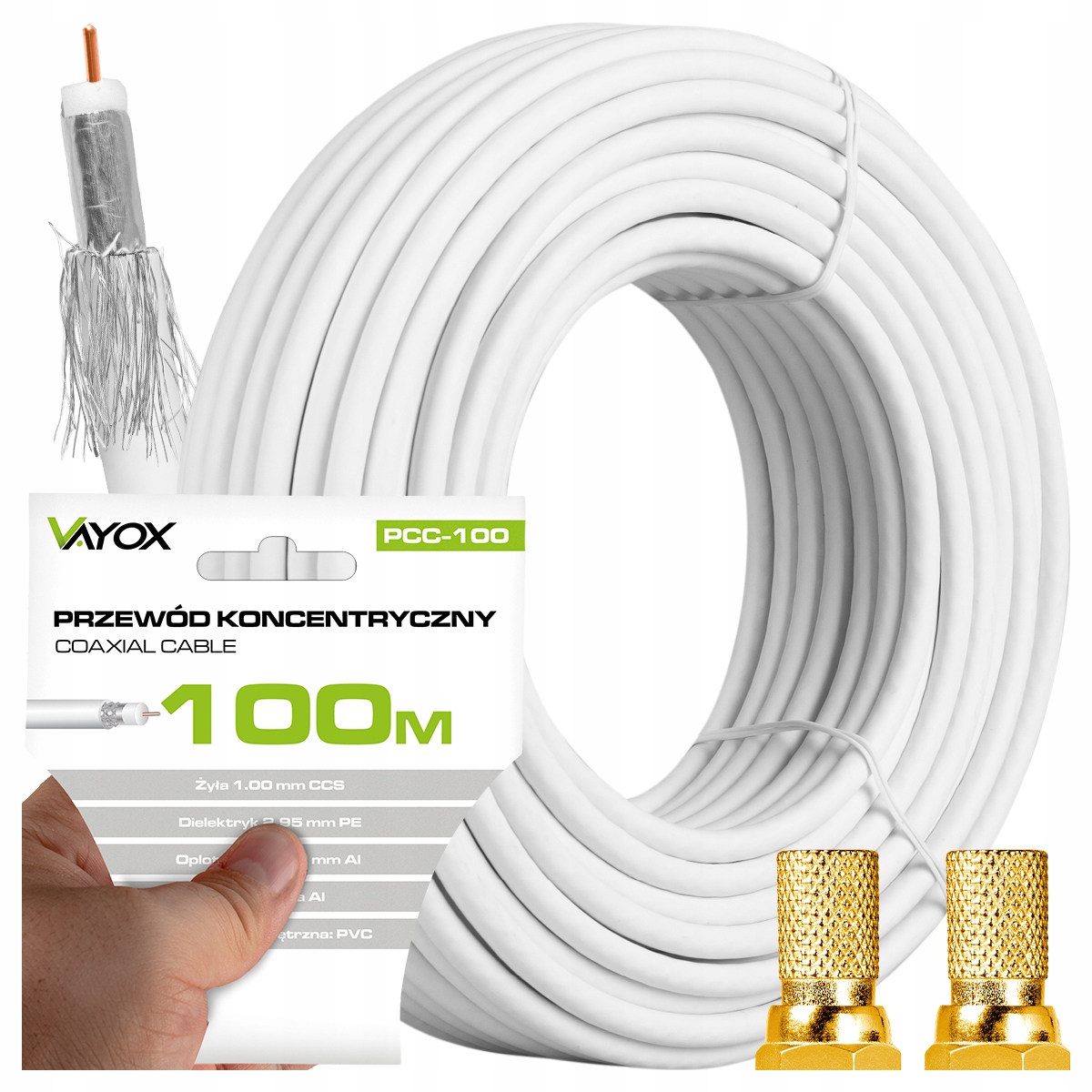 Kabel antenowy Vayox kabel do telewizji naziemnej sat CCS PCC-100 100 m