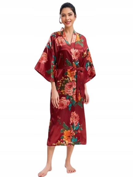 Dlouhý Saténový Župan Růže Satén Kimono Elegantní Saténový Župan