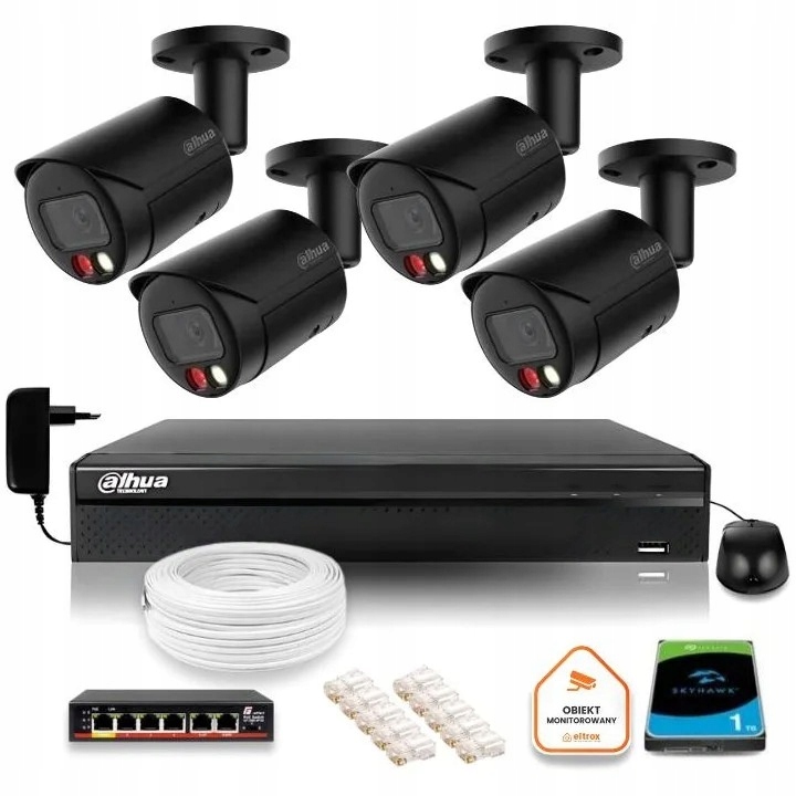 Súprava na monitorovanie Ip kamera 4x IPC-HFW2449S-S-IL-0280B-BLACK 4Mpx IR30m