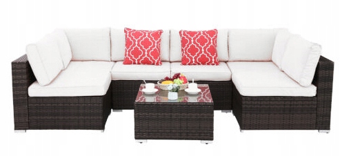 

Komplet Rattan Sofa Stolik Ratan 6 Osób Podkowa