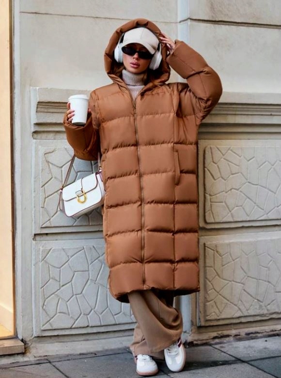 Shein Brązowy Pikowany Płaszcz Oversize (L)