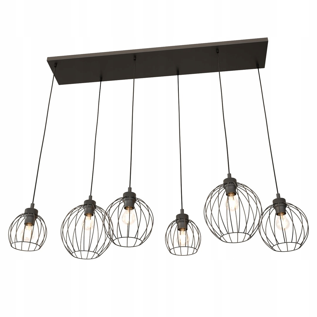 Závěsná lampa loft černá 6 drátěných koulí obdélník 125 cm do obývacího pokoje Emibig