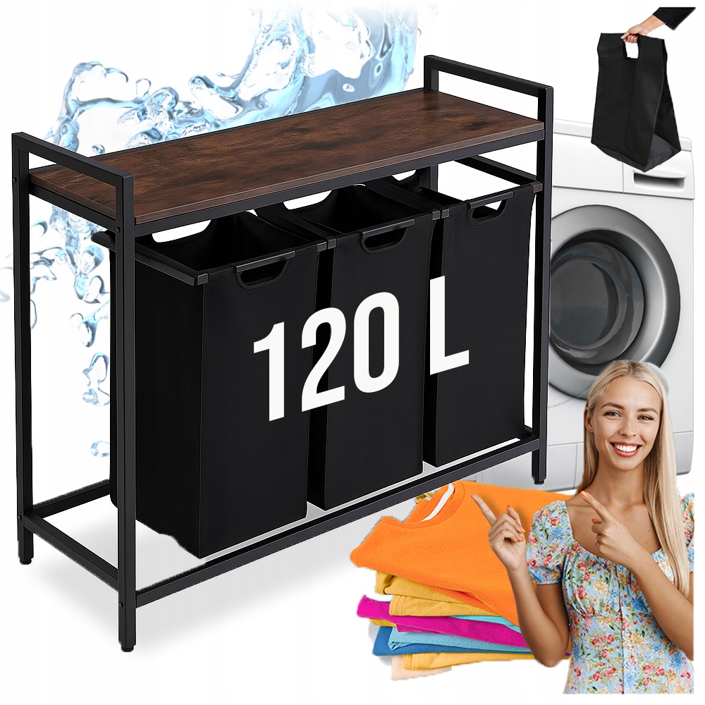 Koš na prádlo Černý Spodní prádlo Úzký Loft Velký s Rustikální policí 120 Finn