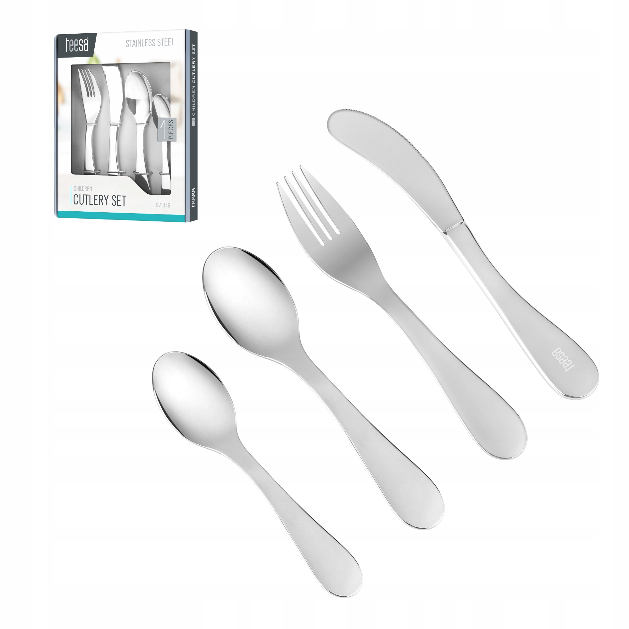 

Sztućce dla dzieci zestaw 4 el. stołowe Teesa