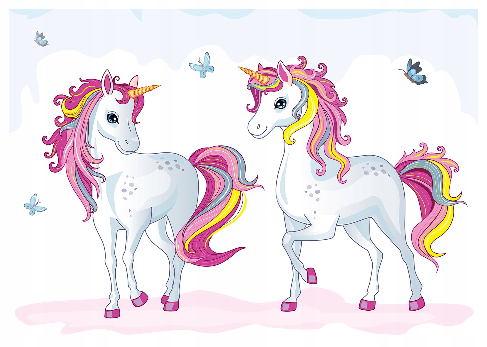 Vliesová fototapeta Jednorožci s duhovou hřívou a motýly 368x254 lepidlo