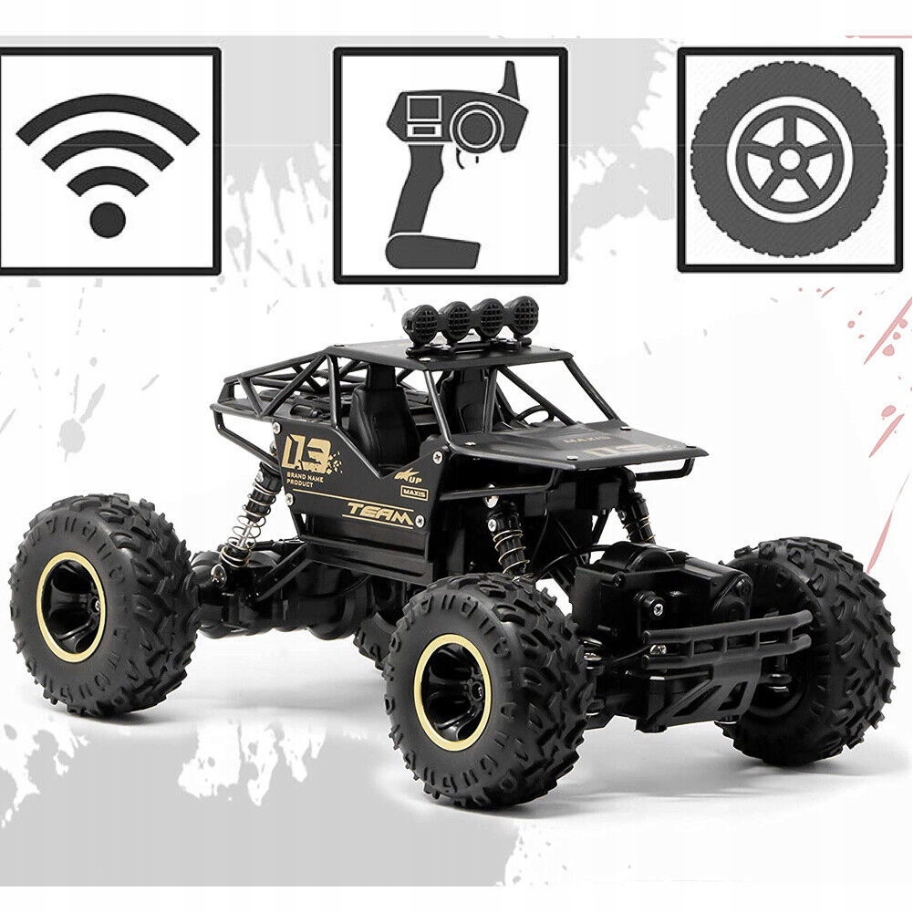 Didelis automobilis, nuotoliniu būdu valdomas, metalinis, visureigis, 4x4 + 2 baterijos. Vaikams nuo 3 metų.